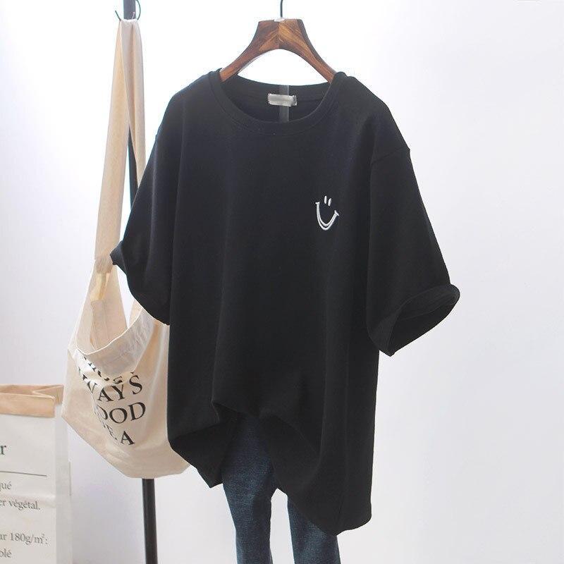 Oversized T-shirt - Zwart - Wit - T-shirt met smileyprint - Unisex T-shirt-Boutique Moda