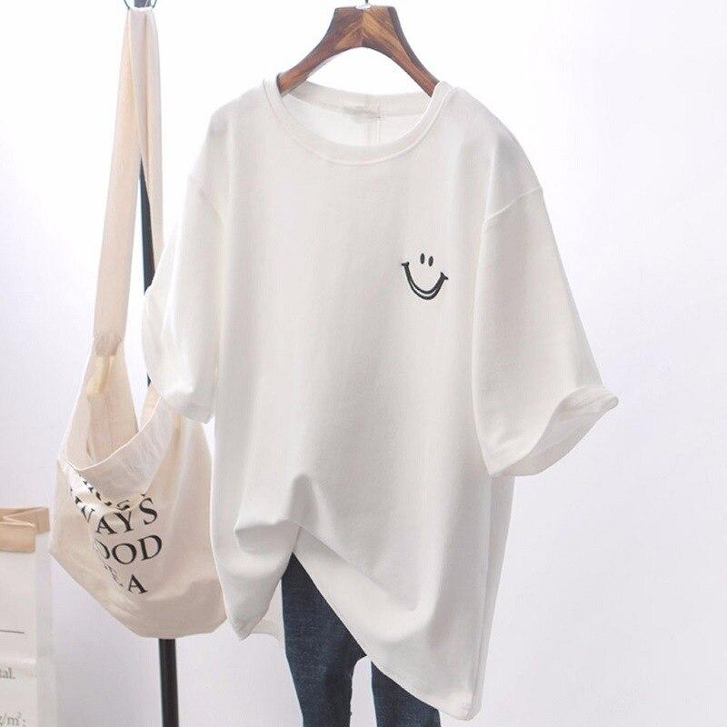 Oversized T-shirt - Zwart - Wit - T-shirt met smileyprint - Unisex T-shirt-Boutique Moda
