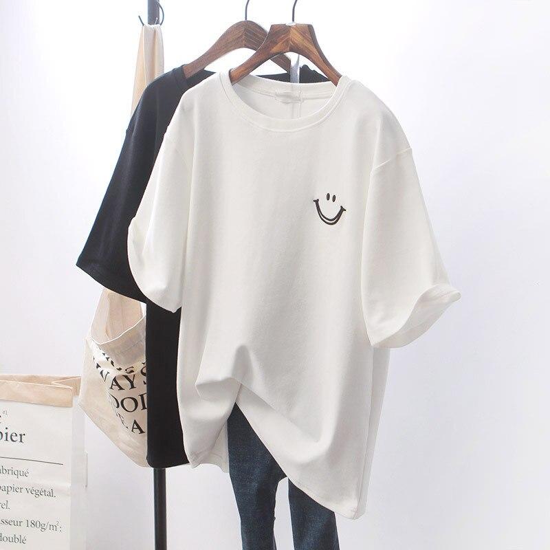 Oversized T-shirt - Zwart - Wit - T-shirt met smileyprint - Unisex T-shirt-Boutique Moda