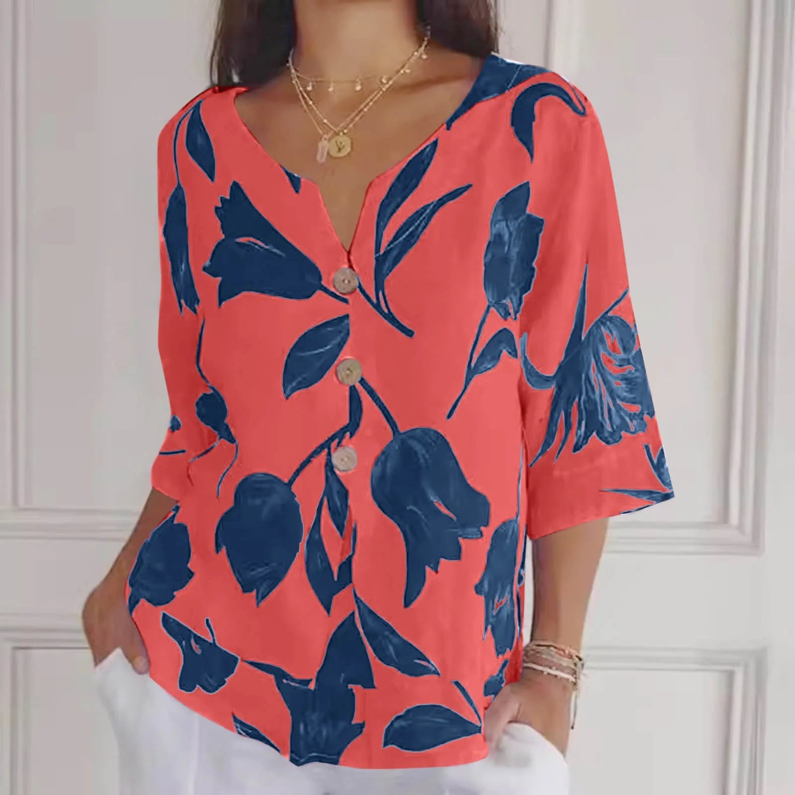 Oversized blouse | Lichtgewicht | Bloemenprint | Linnen blouse | Zomertop voor dames-Boutique Moda