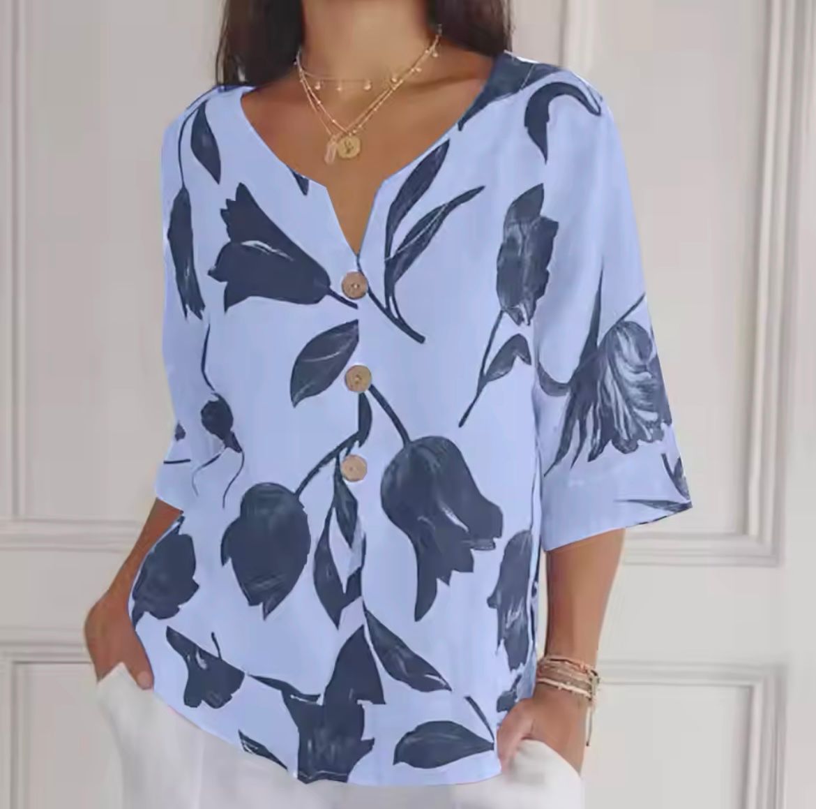 Oversized blouse | Lichtgewicht | Bloemenprint | Linnen blouse | Zomertop voor dames-Boutique Moda