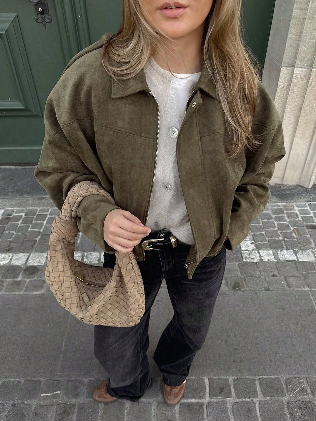 Oversized bomberjack dames – Suèdelook jas met rits en kraag-Boutique Moda