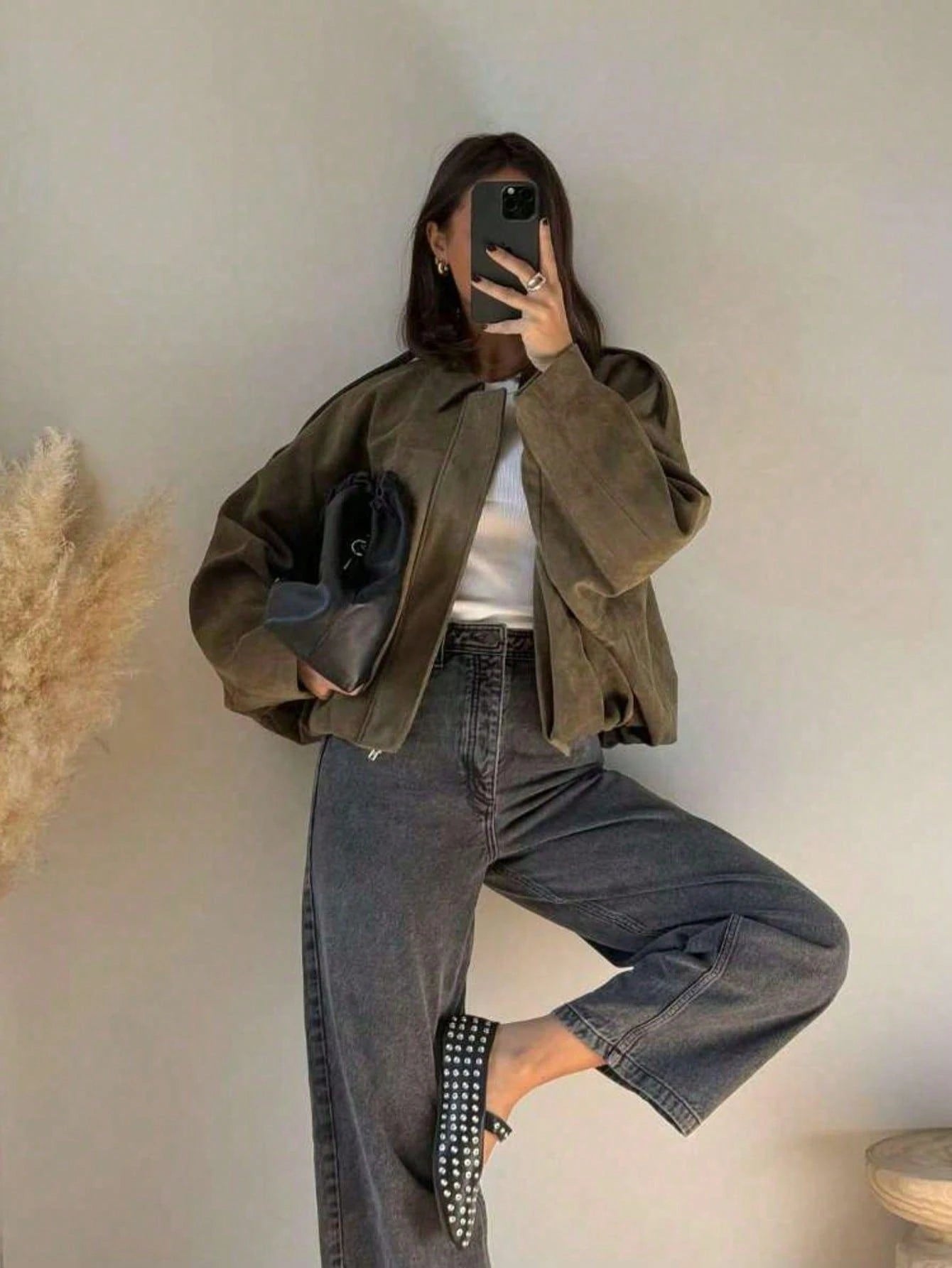 Oversized bomberjack dames – Suèdelook jas met rits en kraag-Boutique Moda