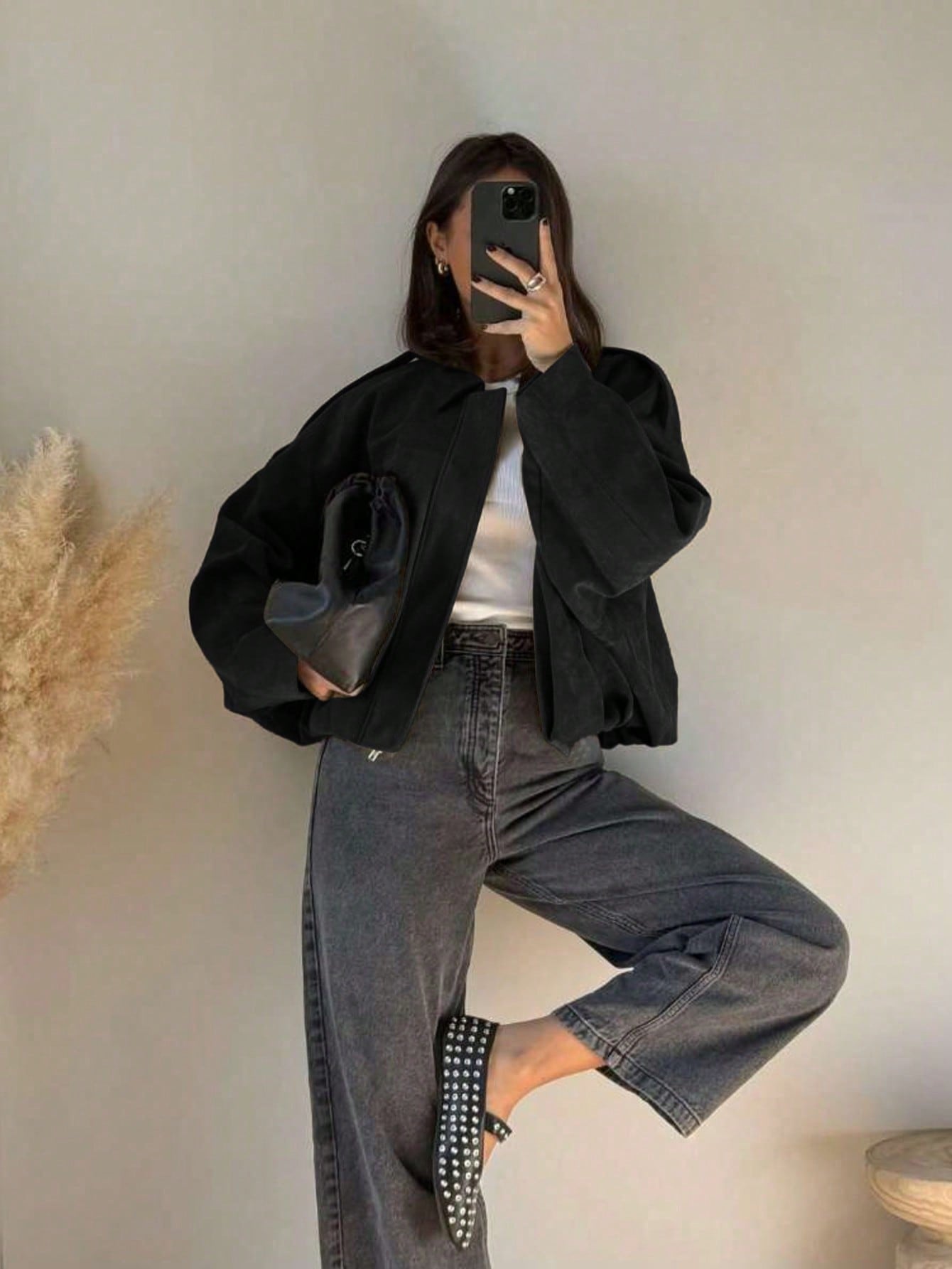Oversized bomberjack dames – Suèdelook jas met rits en kraag-Boutique Moda