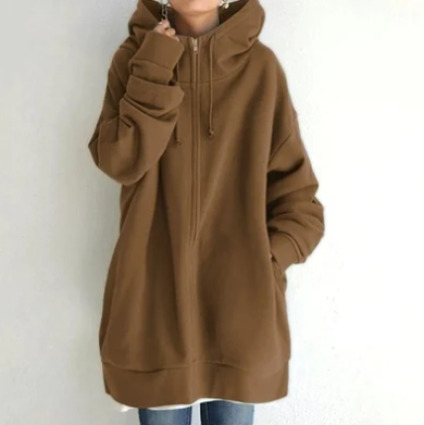 Oversized hoodie - Losvallende hoodie met lange ritssluiting voor dames-Boutique Moda