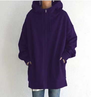 Oversized hoodie - Losvallende hoodie met lange ritssluiting voor dames-Boutique Moda
