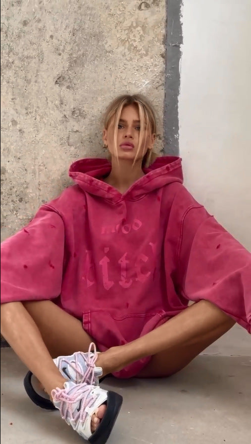 Oversized hoodie - gewassen - gescheurd - pullover hoodie - hoodie voor dames-Boutique Moda