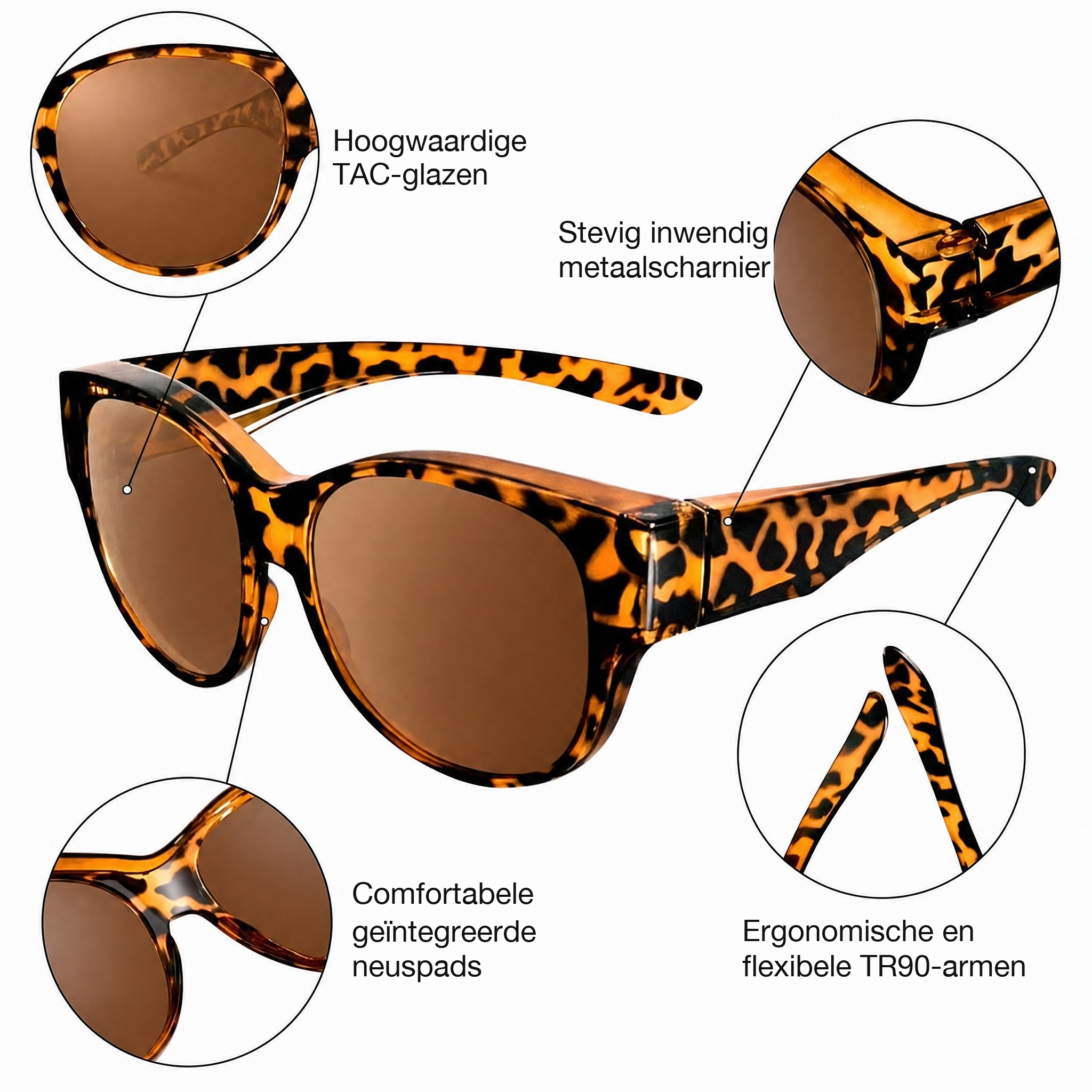 Overzet Zonnebril Dames – Gepolariseerde Cat-Eye over je Eigen Bril-Boutique Moda