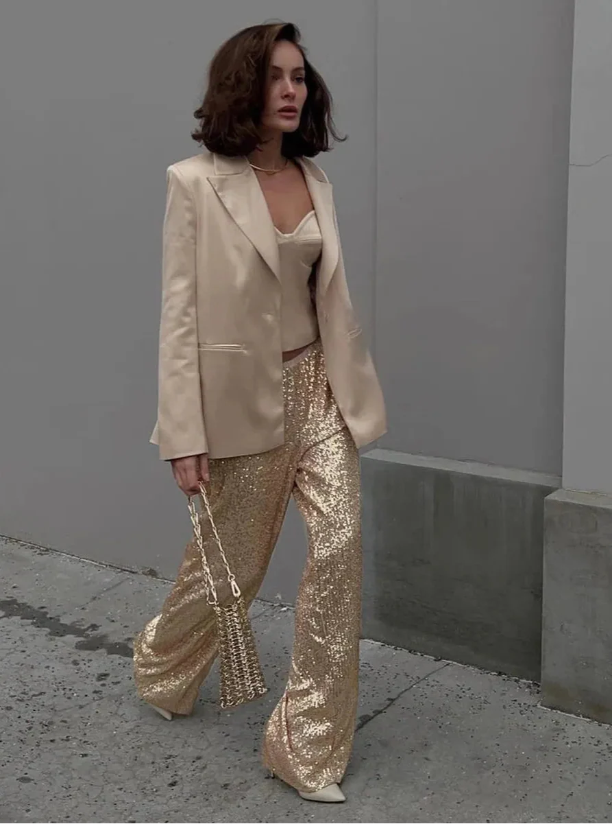 Paillettenbroek - Glitter - Brede pijpen - Damesbroek met pailletten-Boutique Moda