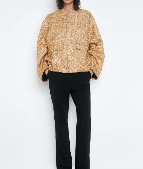 Paillettenjas - Damesjas met oversized gouden glitter-Boutique Moda