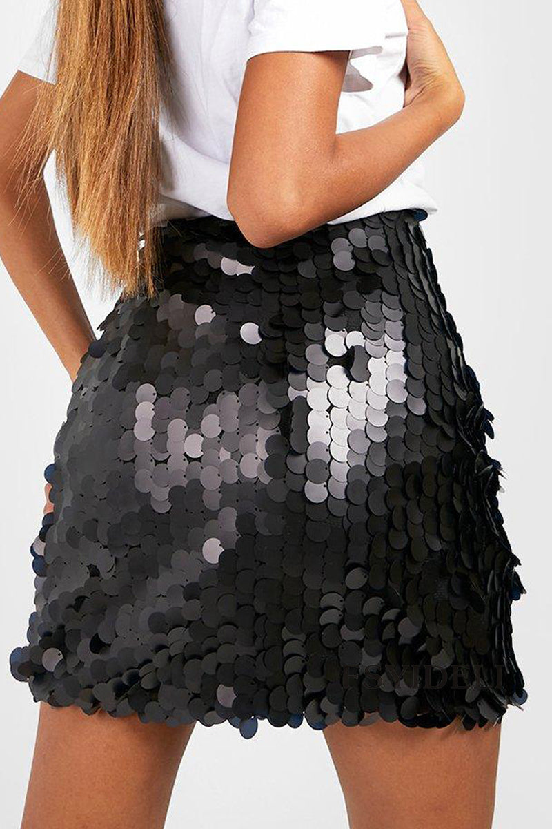 Paillettenrok - Fonkelende - Hoge Taille - Minirok - Feestrokje-Boutique Moda