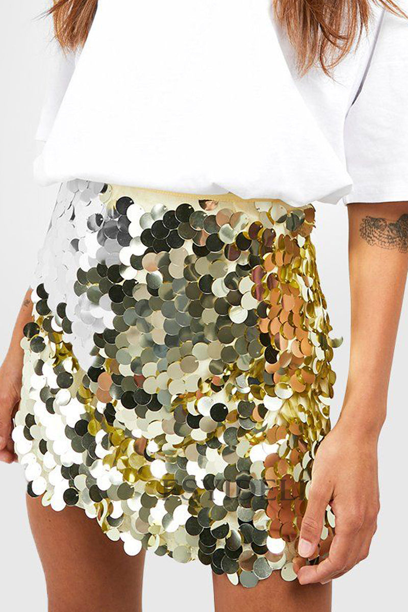 Paillettenrok - Fonkelende - Hoge Taille - Minirok - Feestrokje-Boutique Moda