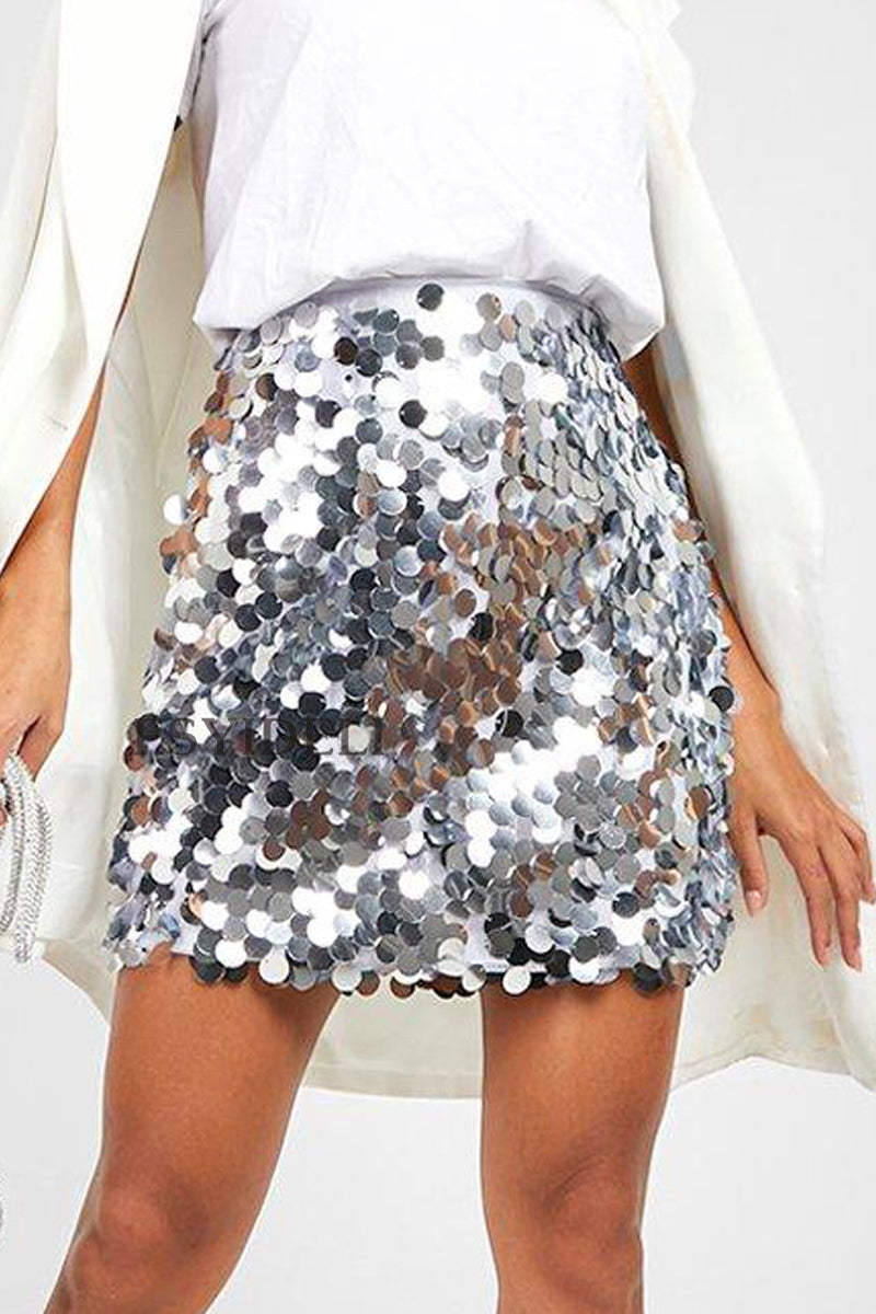 Paillettenrok - Fonkelende - Hoge Taille - Minirok - Feestrokje-Boutique Moda
