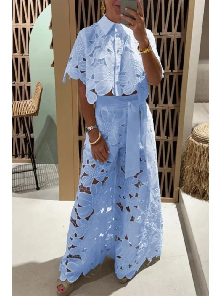 Palazzoset | Broek en Top | Kant | Zomer Co-ord-Boutique Moda
