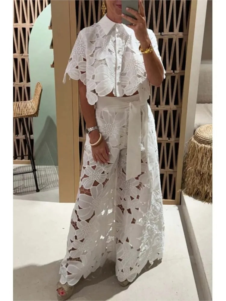 Palazzoset | Broek en Top | Kant | Zomer Co-ord-Boutique Moda