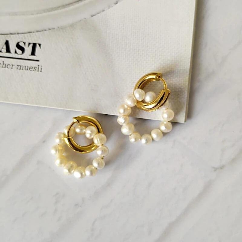Parel Creolen | 18k Verguld Goudkleurig | Minimalistisch 34 mm-Boutique Moda