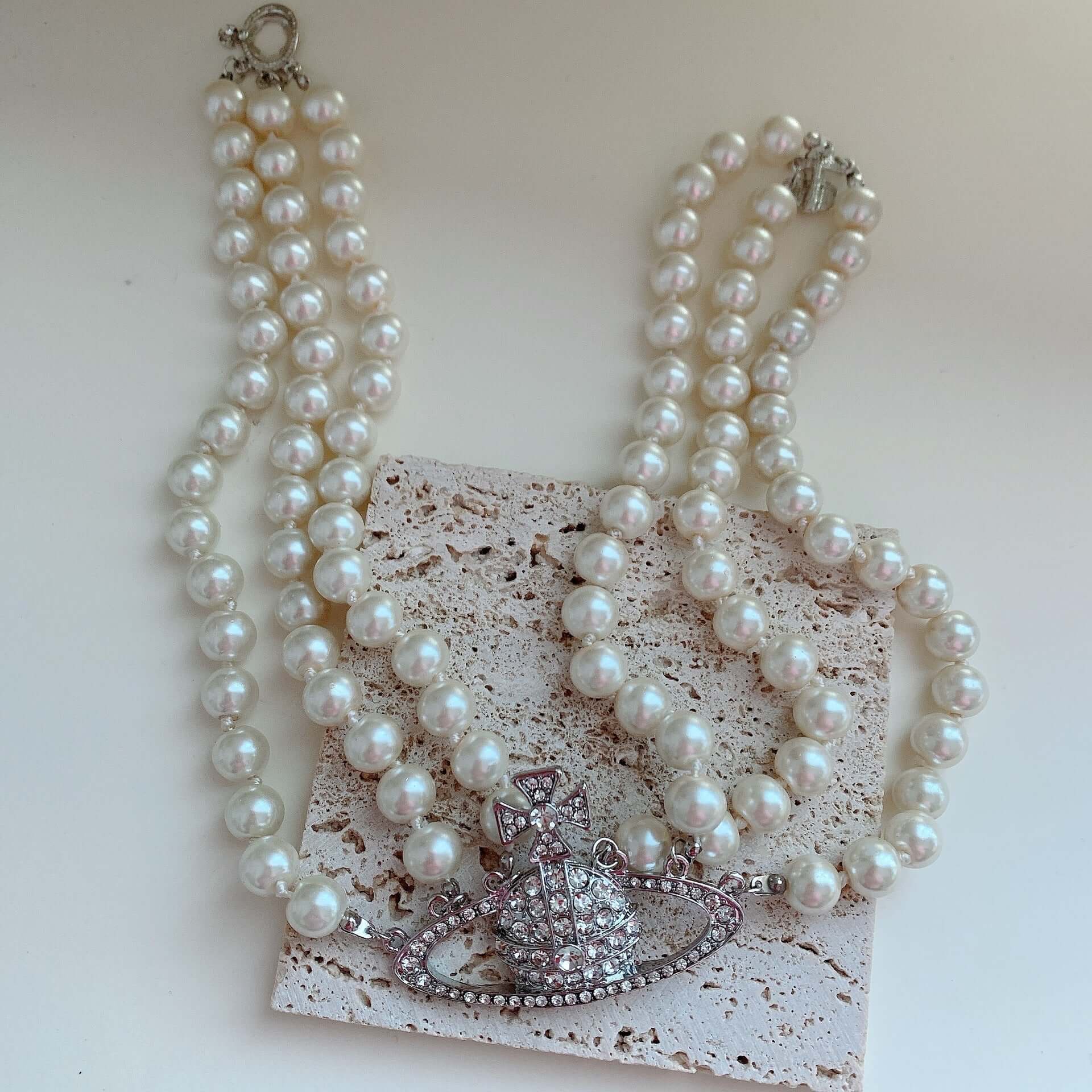 Parelketting | Zilver | Kort | 3-strengs parelketting | Dameskettingen-Boutique Moda