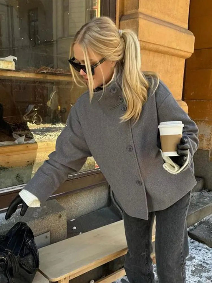 Pea Coat - Korte relaxte damesjas met opstaande kraag-Boutique Moda