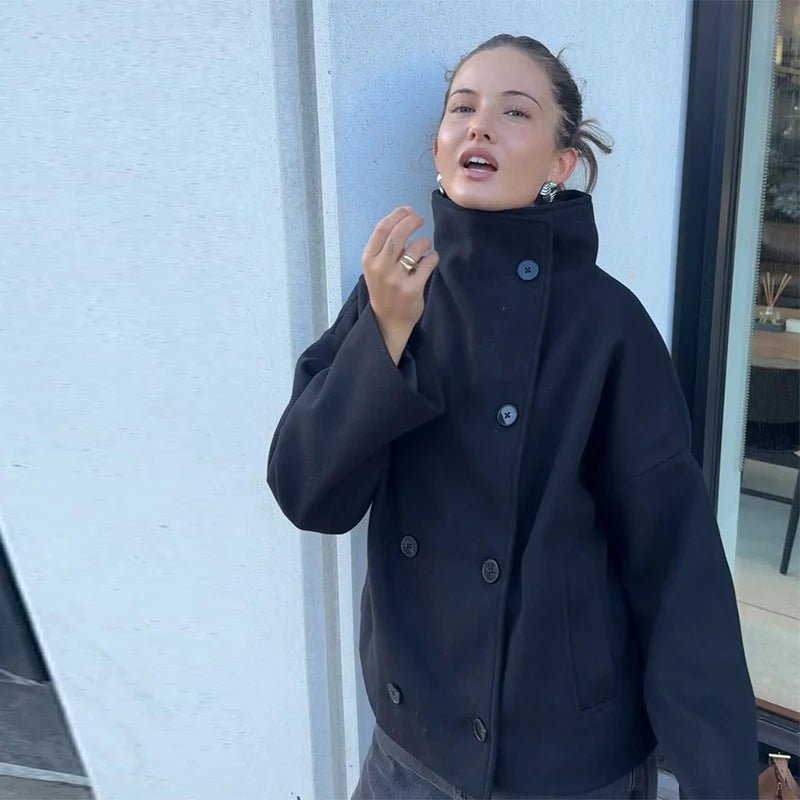 Pea Coat - Korte relaxte damesjas met opstaande kraag-Boutique Moda