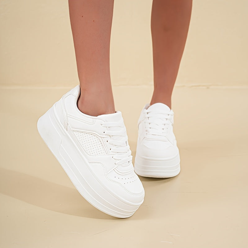 Platform Sneakers - Vetersluiting - Plateau - Witte sneakers - Dames sneakers-Boutique Moda