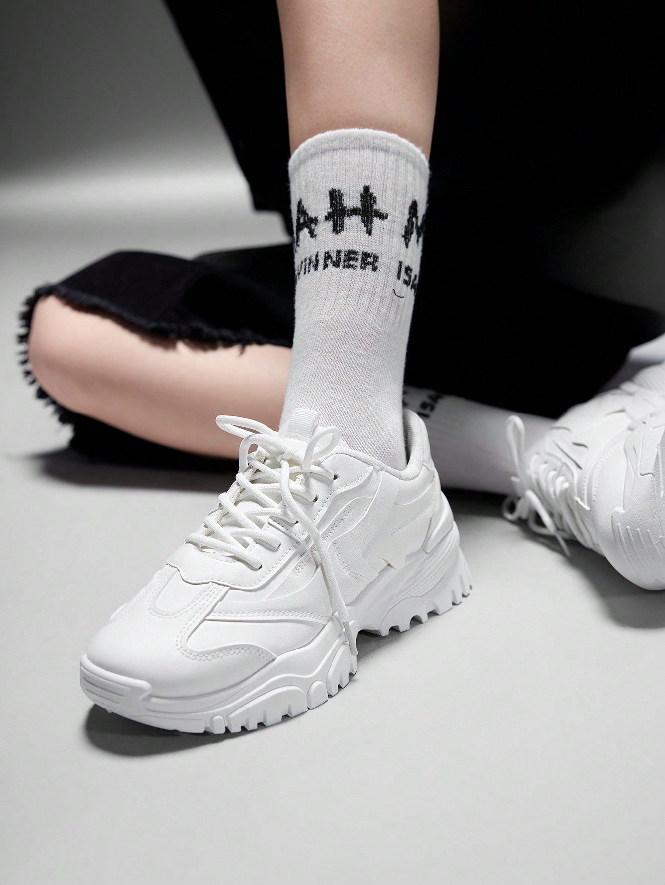 Platform sneakers - Dames sneakers met dikke zool en veters-Boutique Moda