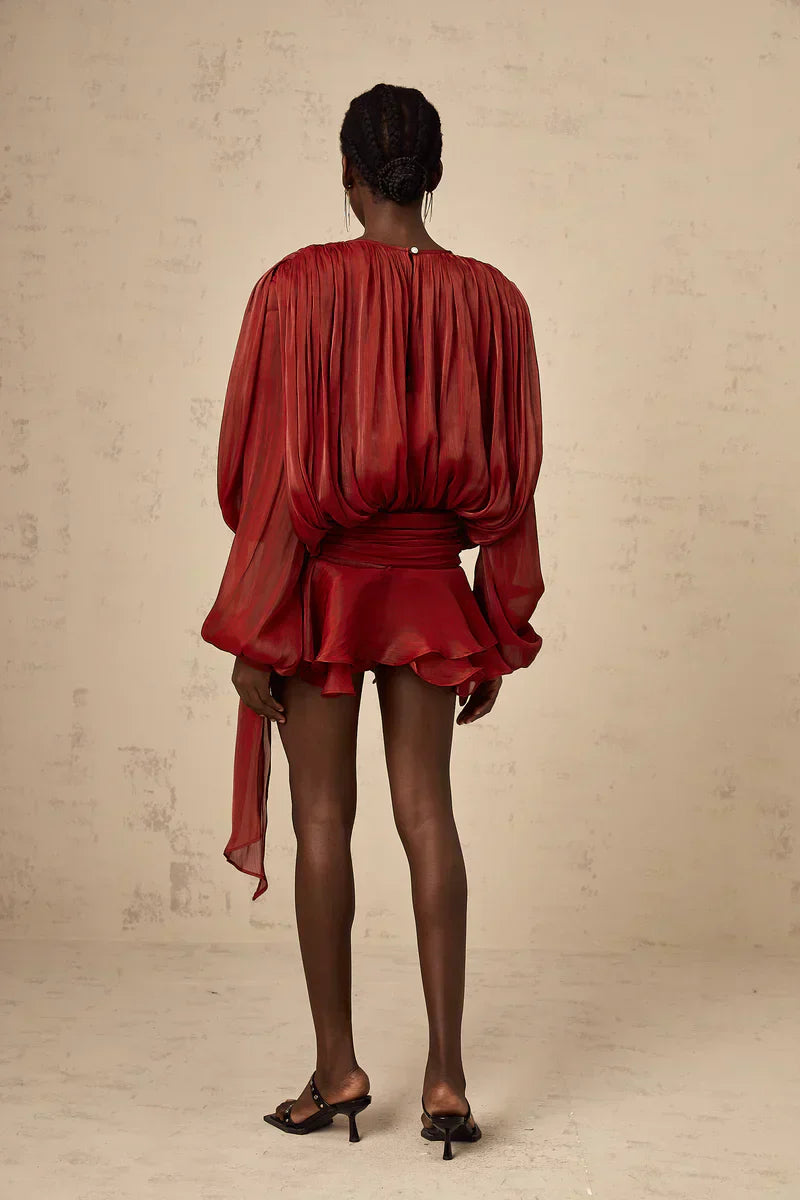 Plooi jurk - Dames Mini jurk met lange mouwen-Boutique Moda