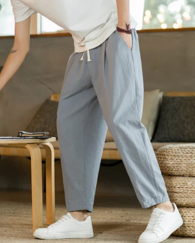 Plooibroek - Casual cropped herenbroek met trekkoord-Boutique Moda