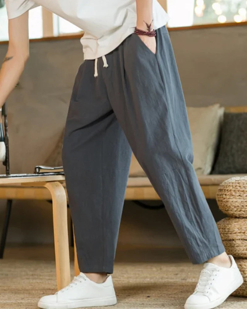 Plooibroek - Casual cropped herenbroek met trekkoord-Boutique Moda