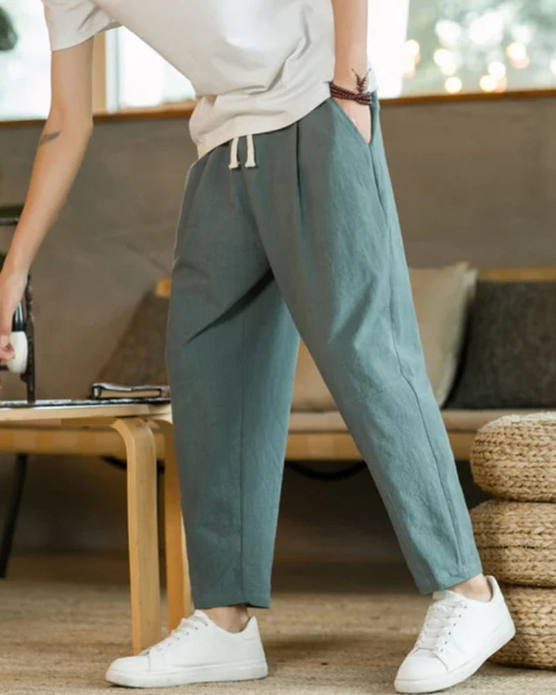 Plooibroek - Casual cropped herenbroek met trekkoord-Boutique Moda