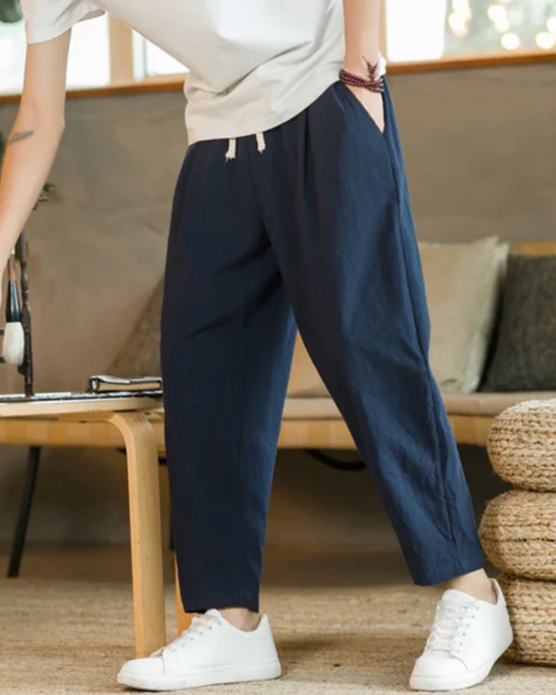 Plooibroek - Casual cropped herenbroek met trekkoord-Boutique Moda