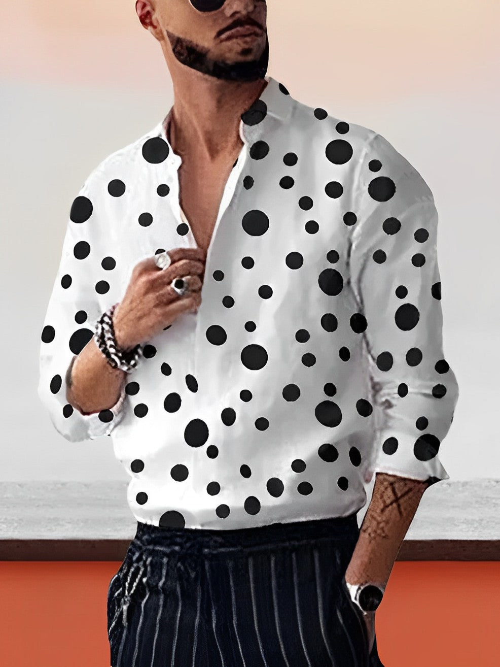 Polka Dot Overhemd | Lange Mouw | Gekorteld | Button-Up Overhemd | Overhemd voor Heren-Boutique Moda