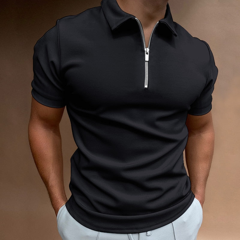 Polo T-shirt | Effen | Met kraag | T-shirt met kwartritssluiting | Poloshirt voor mannen-Boutique Moda