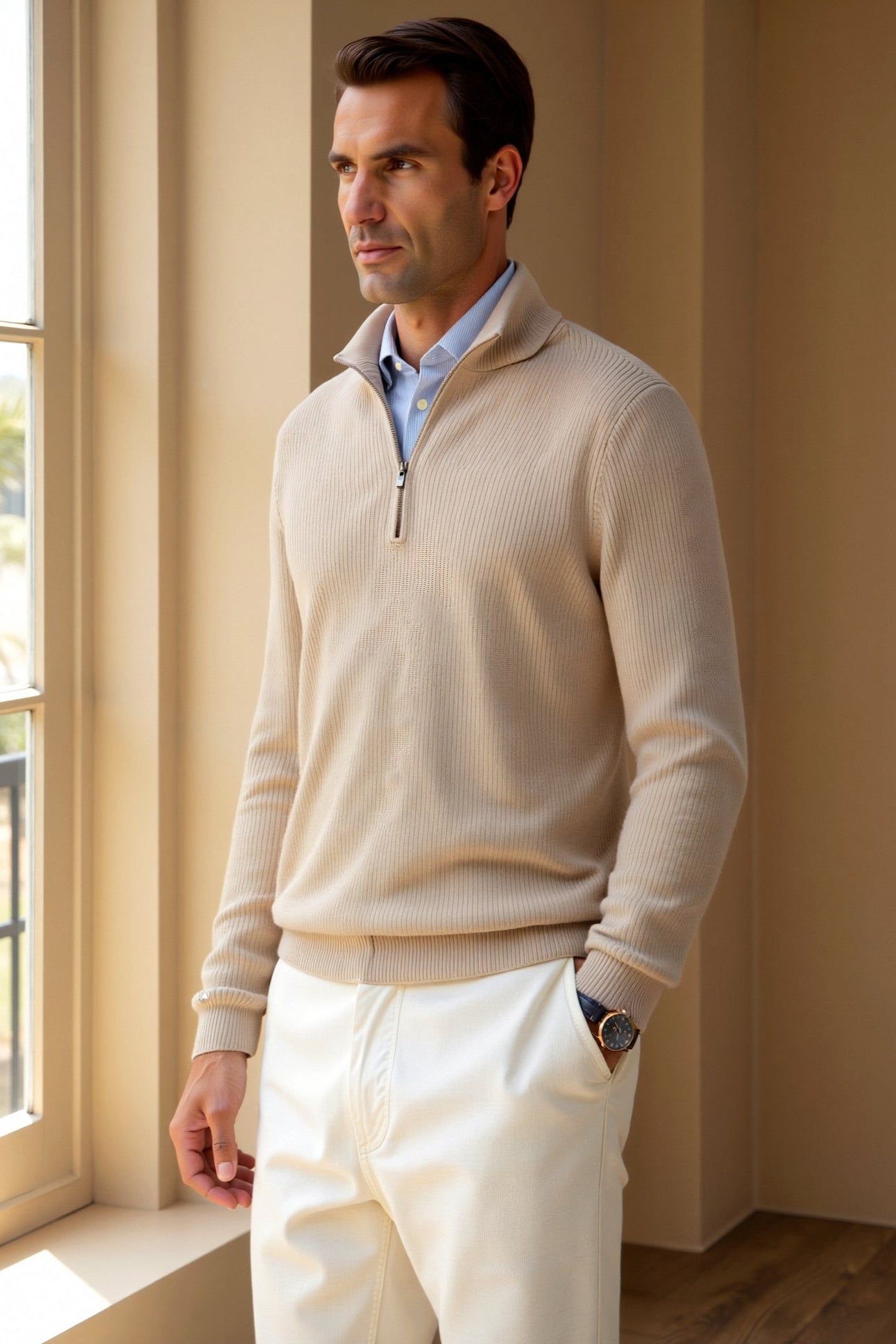 Polo trui - Met kraag - Kwartritssluiting - Polo pullover - Heren trui met halve ritssluiting-Boutique Moda
