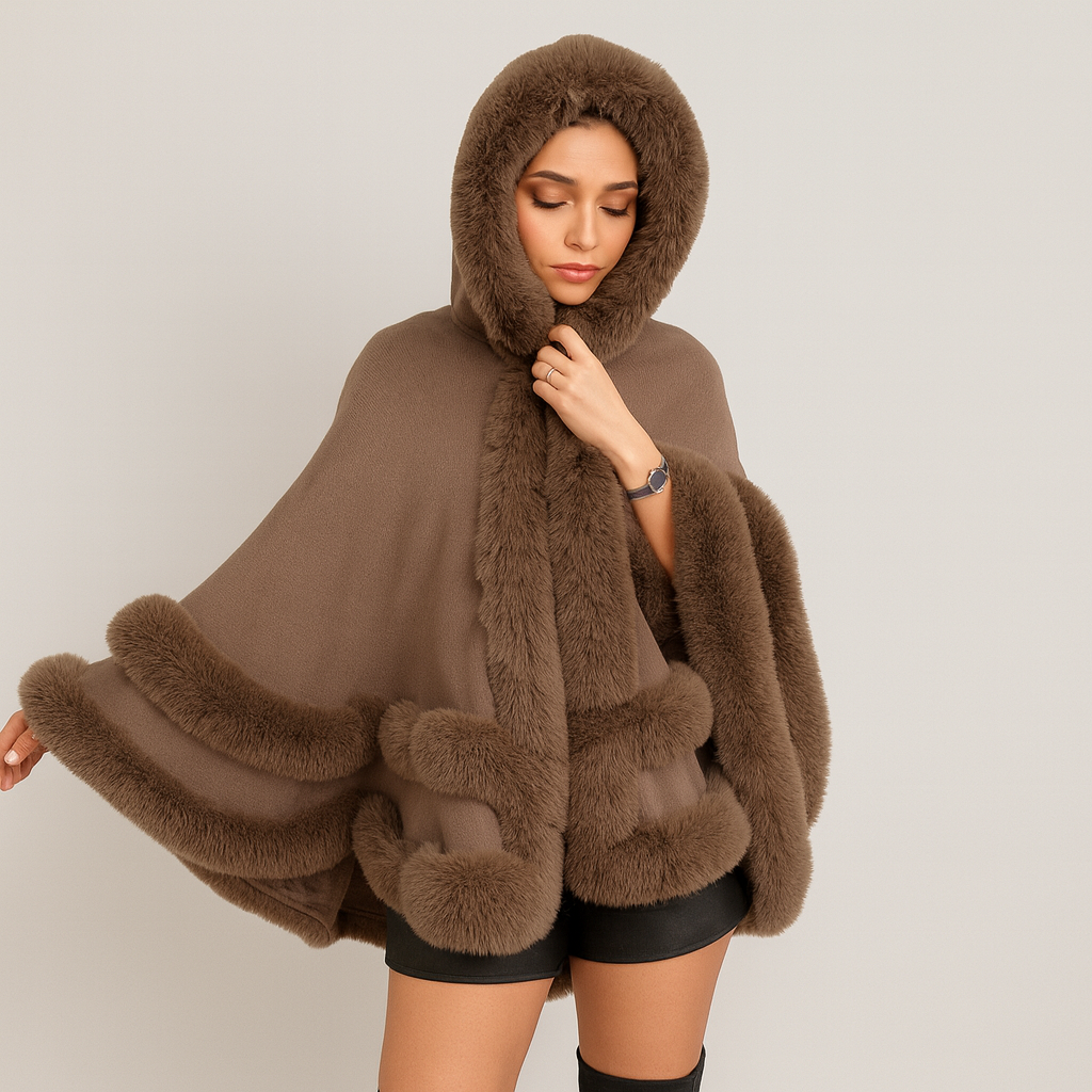 Poncho met bontrand | Imitatiebont | Poncho | Bontsjaal | Vrouwenmantel-Boutique Moda