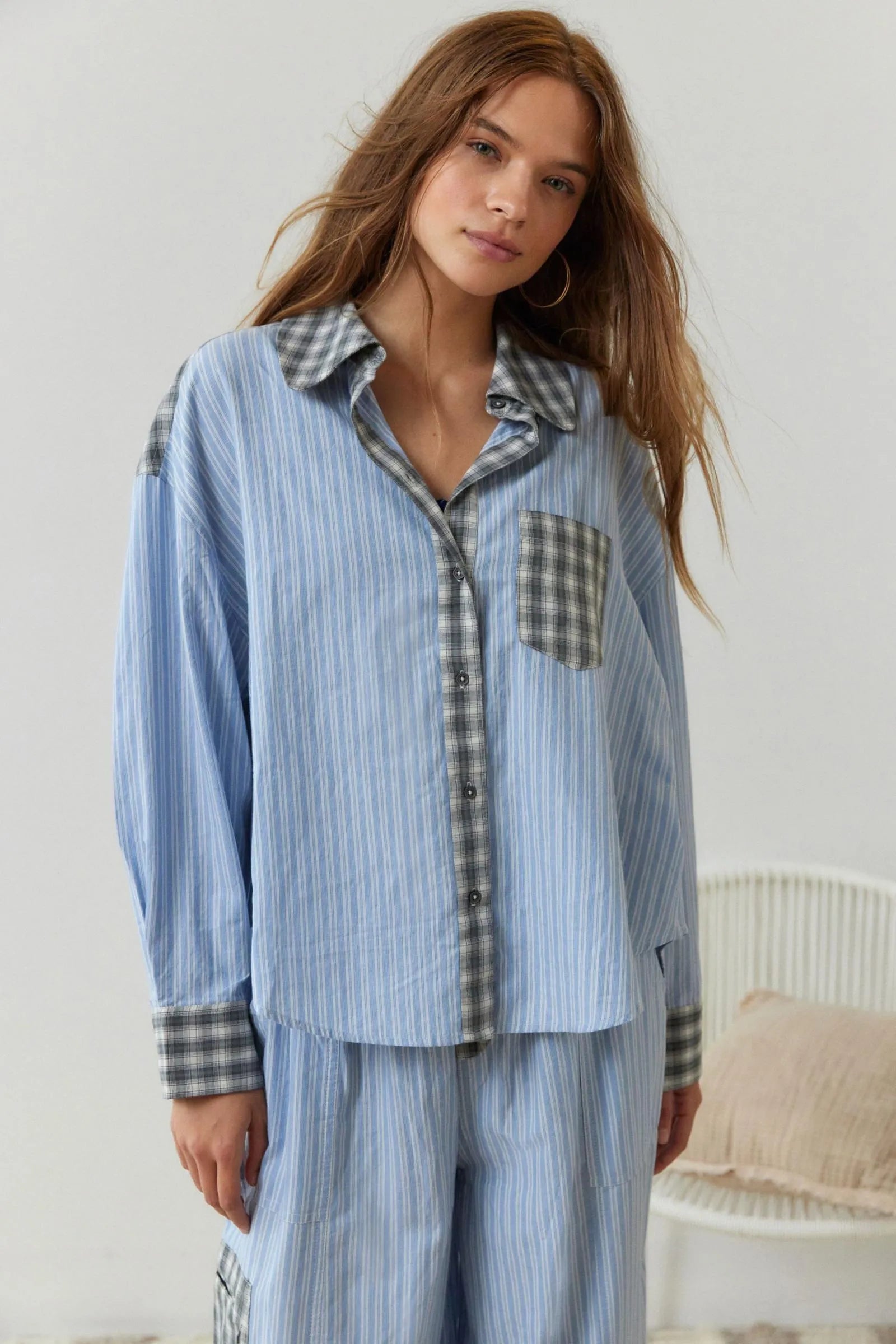 Pyjamaset - Dames pyjamaset met lange mouwen van katoen met ruitjesmotief-Boutique Moda