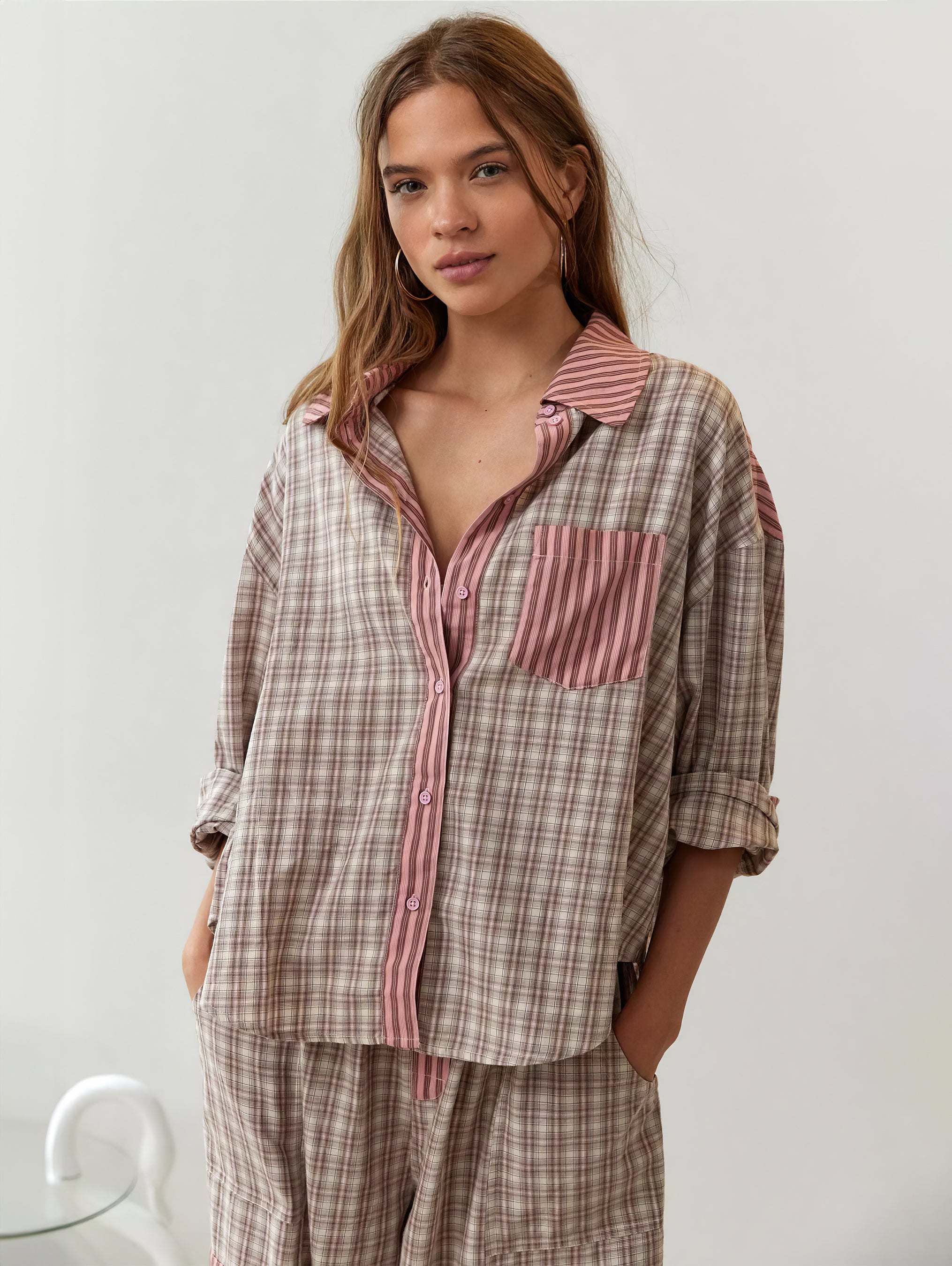 Pyjamaset - Geruit - Met knopen - Pyjama met lange mouwen - Damespyjama-Boutique Moda