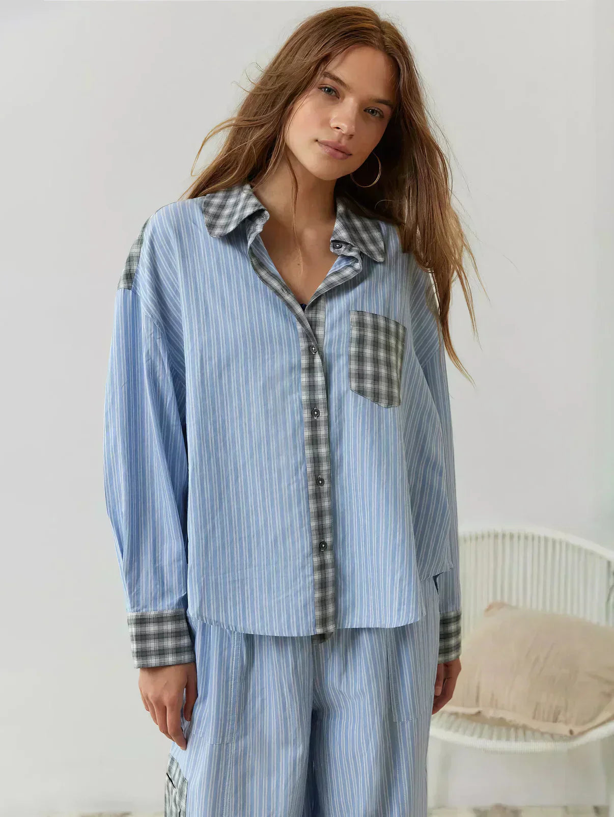 Pyjamaset - Ruime pyjama met lange mouwen en ruitjesmotief voor dames-Boutique Moda