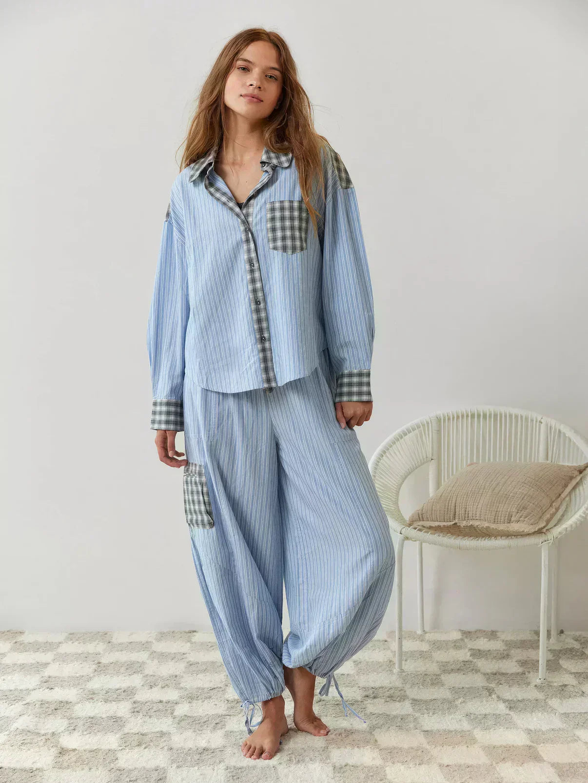 Pyjamaset - Ruime pyjama met lange mouwen en ruitjesmotief voor dames-Boutique Moda