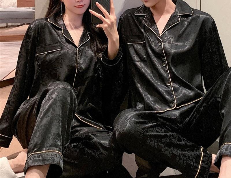 Pyjamaset - Satijnen Pyjamaslaapgoed Met Lange Mouwen Voor Mannen En Vrouwen-Boutique Moda