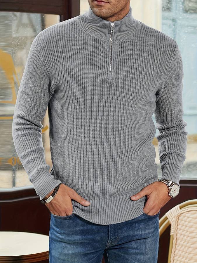 Quarter-Zip Jumper - Gebreide herentrui met halve rits voor de winter-Boutique Moda