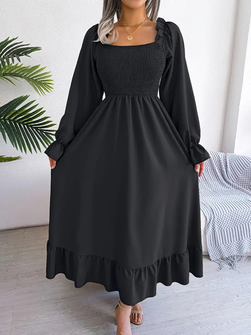 Rebekah Maxi Jurk | Stijlvolle jurk met lange mouwen en ruches-Boutique Moda