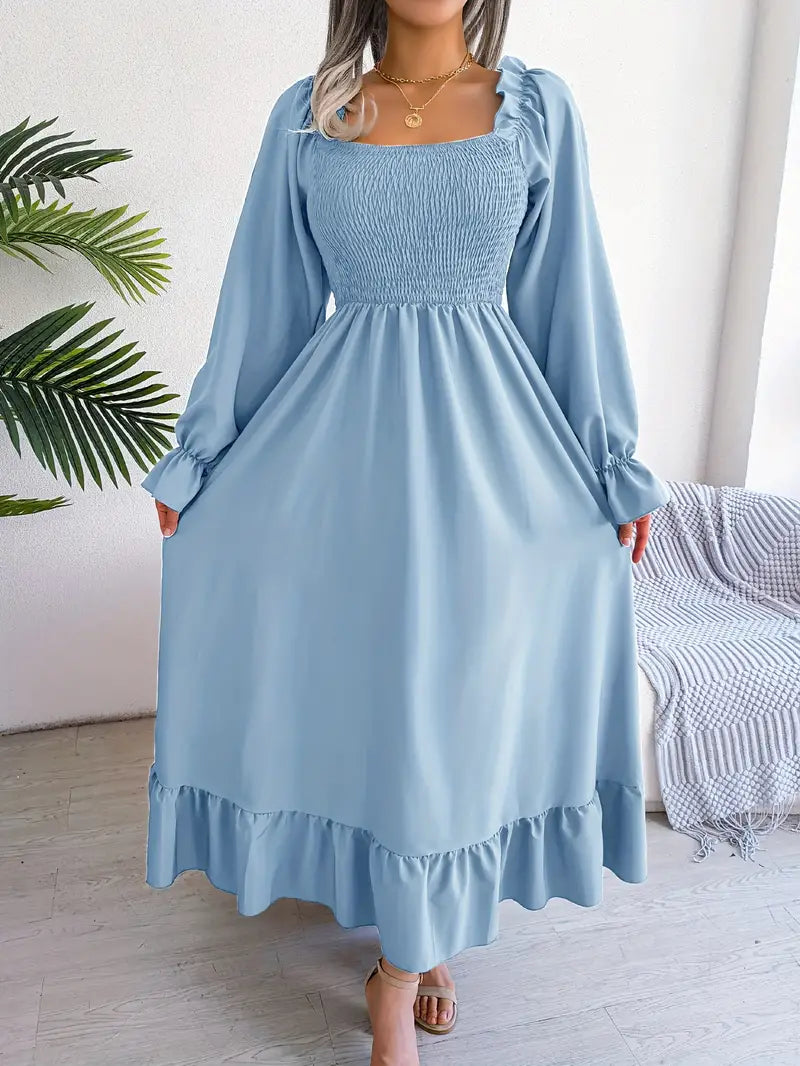 Rebekah Maxi Jurk | Stijlvolle jurk met lange mouwen en ruches-Boutique Moda