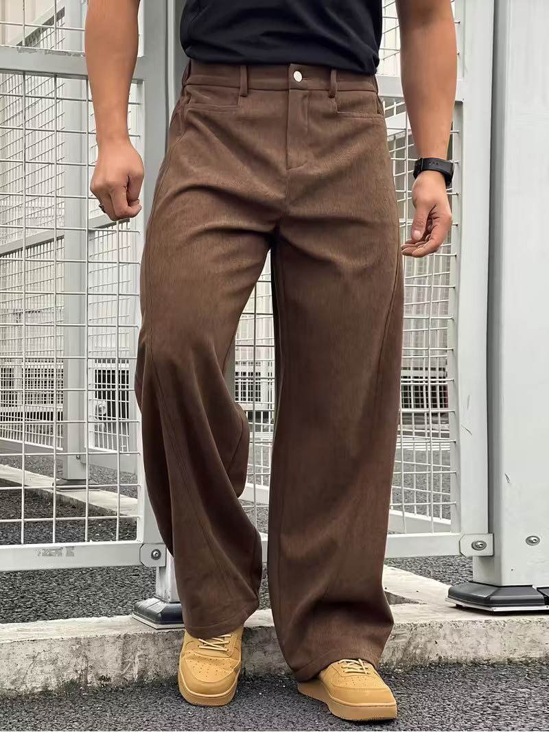 Rechte broek - Zwarte en bruine losse broek voor mannen-Boutique Moda