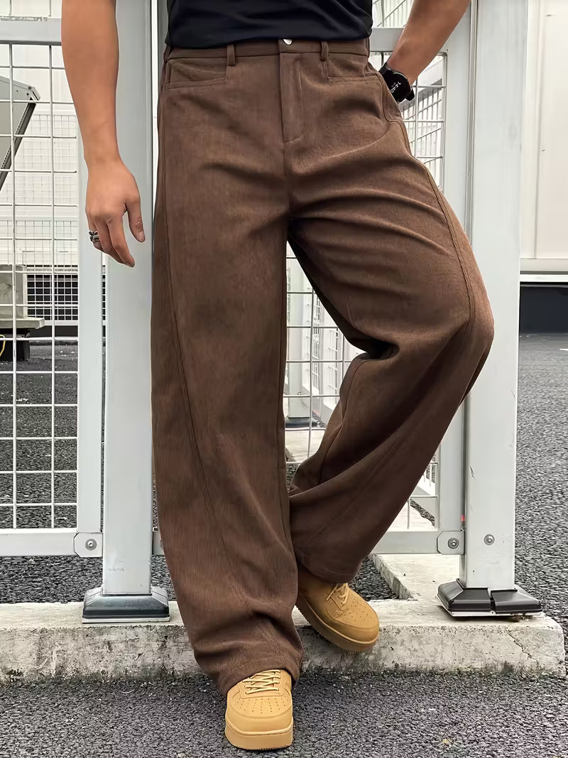 Rechte broek - Zwarte en bruine losse broek voor mannen-Boutique Moda
