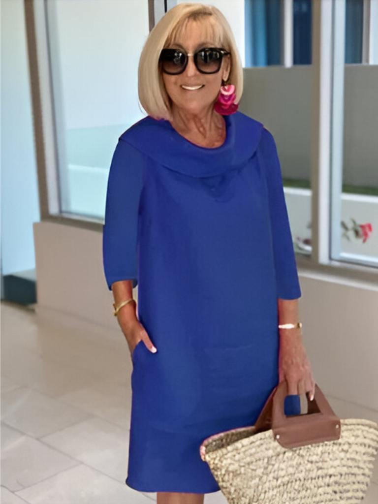 Reverskraag jurk | Lange mouwen | Losse pasvorm | Knie-lengte jurk | Zomerjurk-Boutique Moda