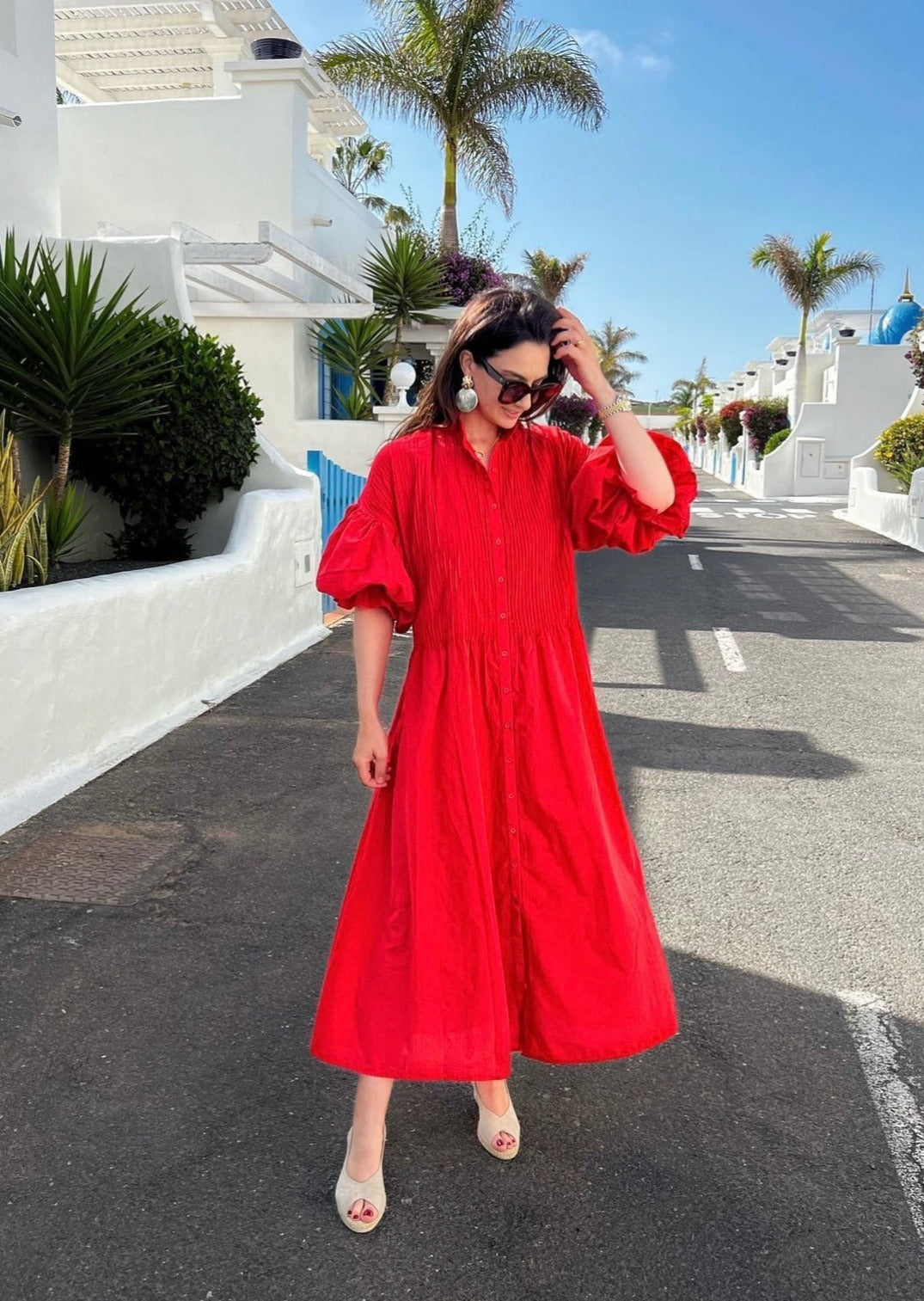 Rood jurk - Button-Up - Pofmouw - Zomerjurk - Maxi Jurk-Boutique Moda