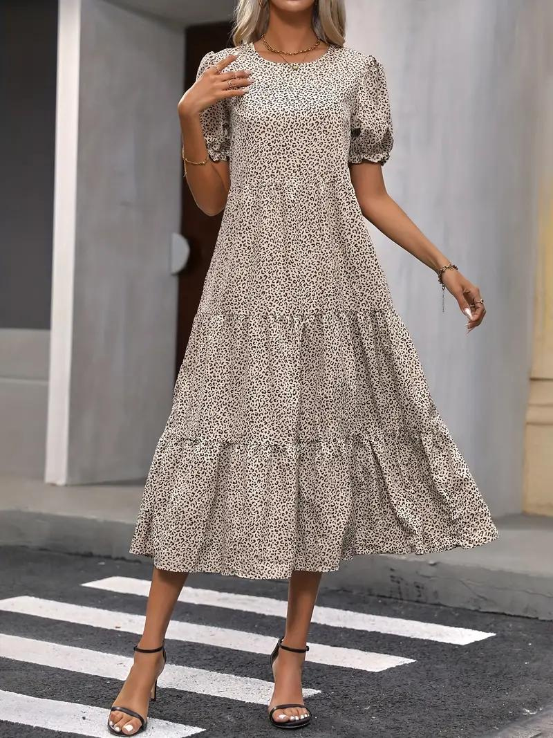 Ruches Jurk, Pofmouw, Geraffineerd, Midi-jurk, Zomerjurk-Boutique Moda