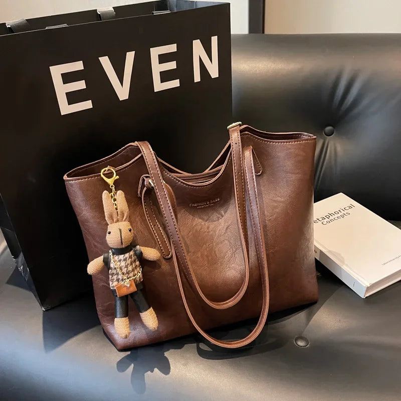 Rustic Edge | Vegan Leren Shopper | Ruime Vintage Schoudertas-Boutique Moda