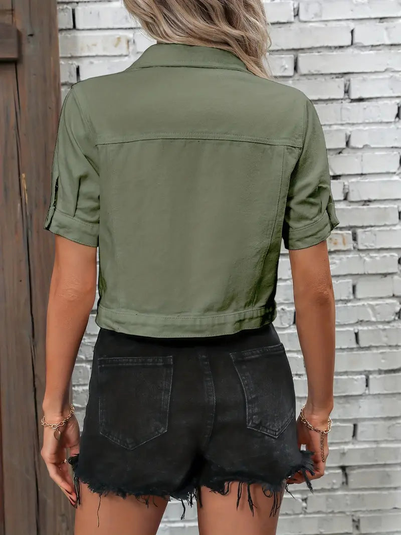 Sabrine Denim jack | Denim overhemd met korte mouwen voor dames-Boutique Moda