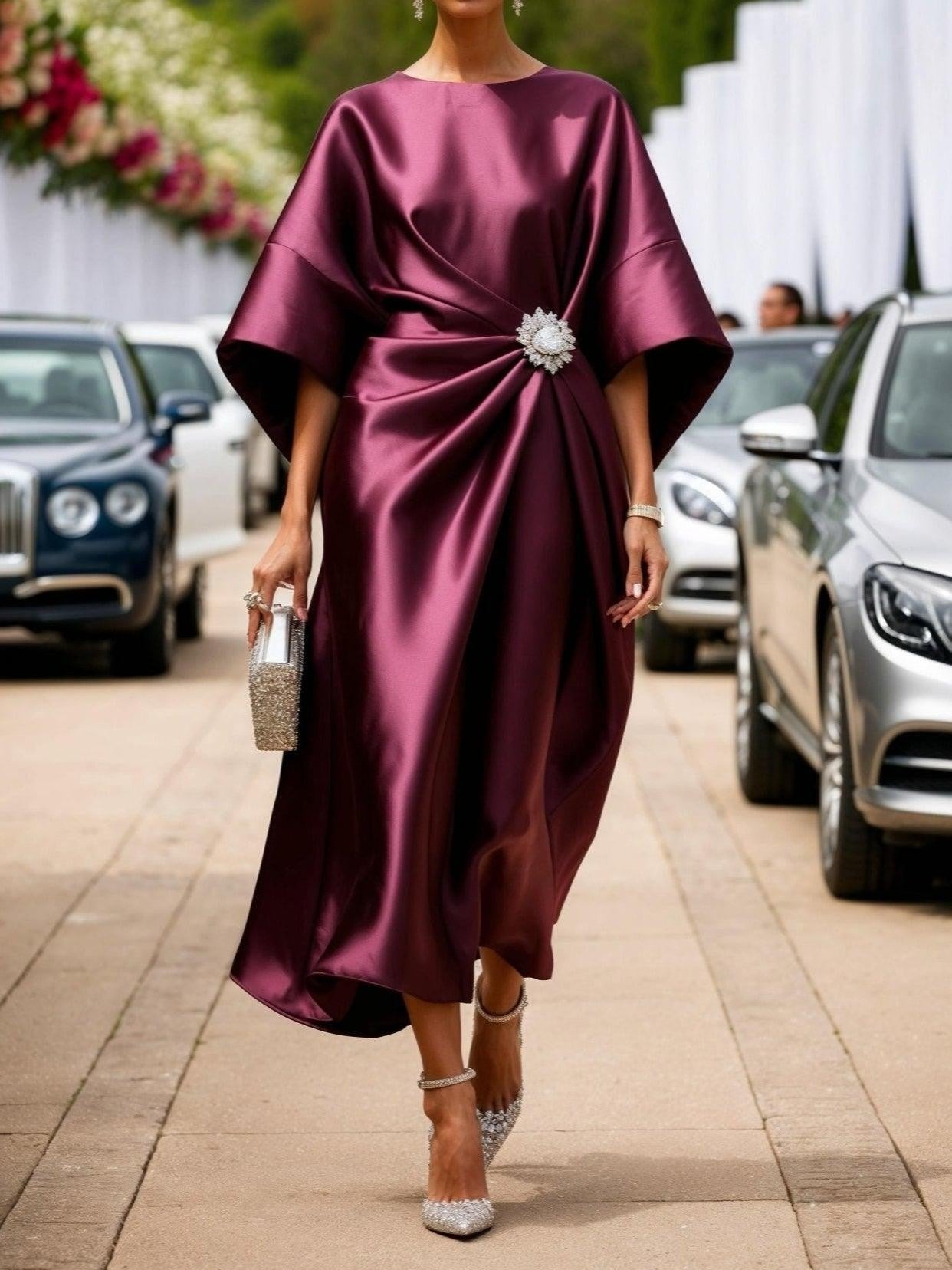 Satijnen Maxi Jurk | Vleermuismouw | Dames Avondjurk-Boutique Moda